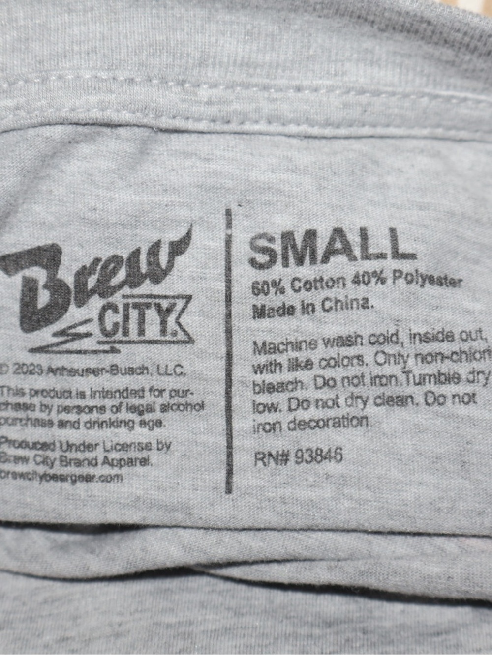 Budweiser Graphic Short Sleeve Tee in Light Gray with Red & Blue Logo - Picture 3 of 3